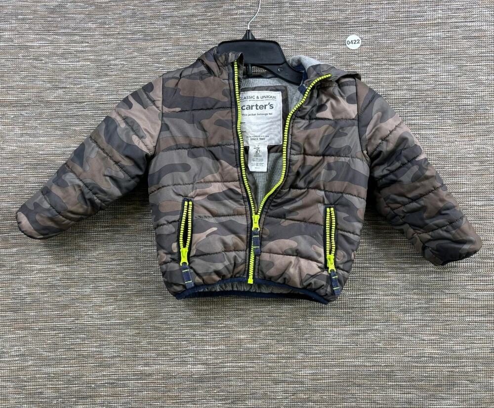 Carter's Boys Camo Full Zip Up Camo Puffer Hooded Winter Jacket Size 2T